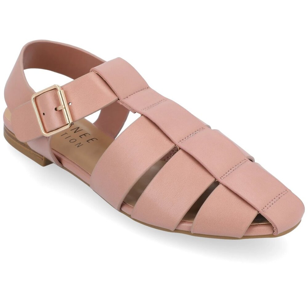 Journee Collection Womens Cailinna Caged Buckle Square Toe Flats Mauve Pink 8 US